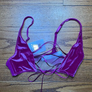 Savage Fenty Purple Velvet Y2K Lace Up Vintage Bra A32